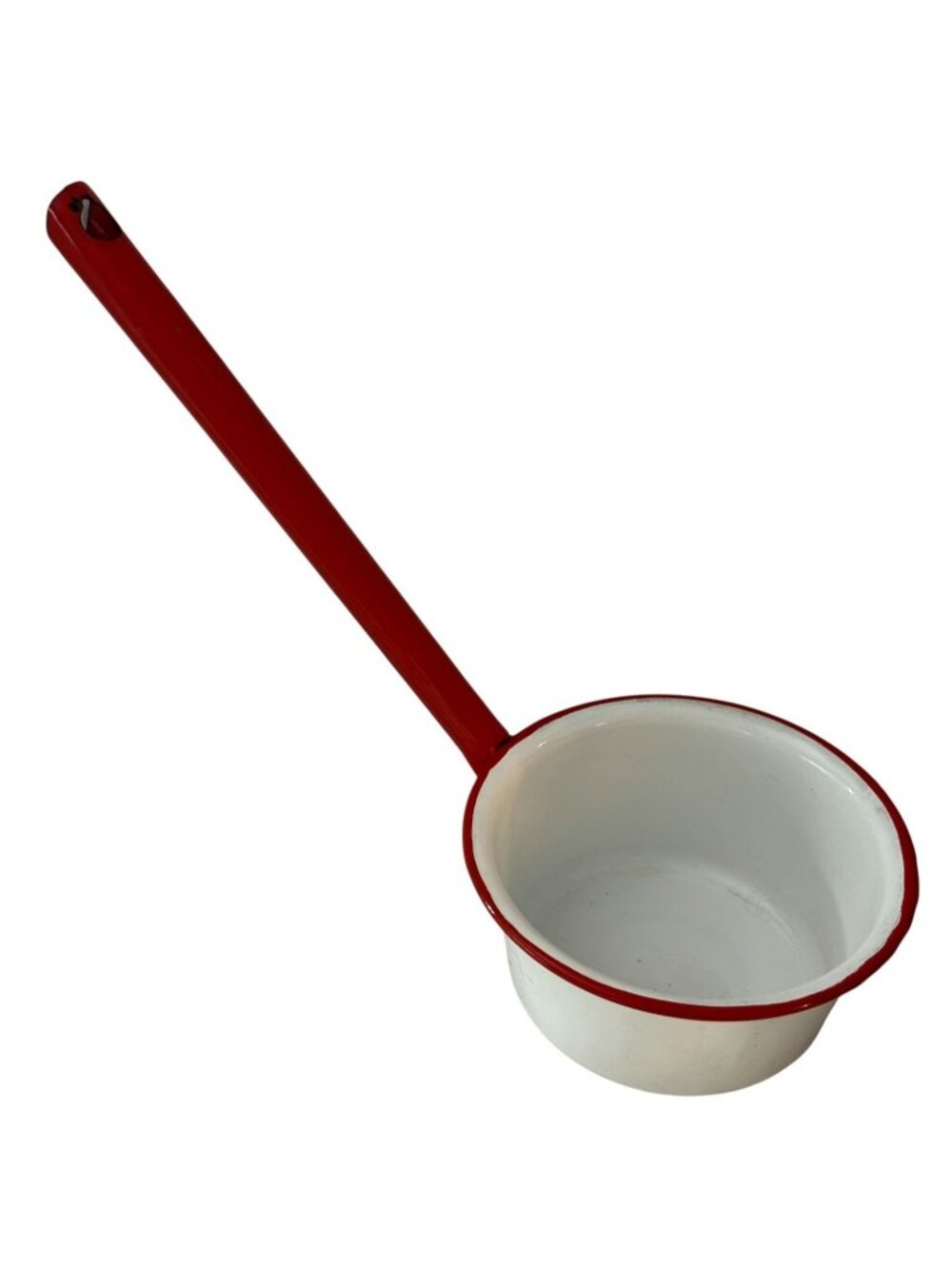 Enamel Saucepan White  Red Rim & Handle  4.5-Inch Diameter No Chips